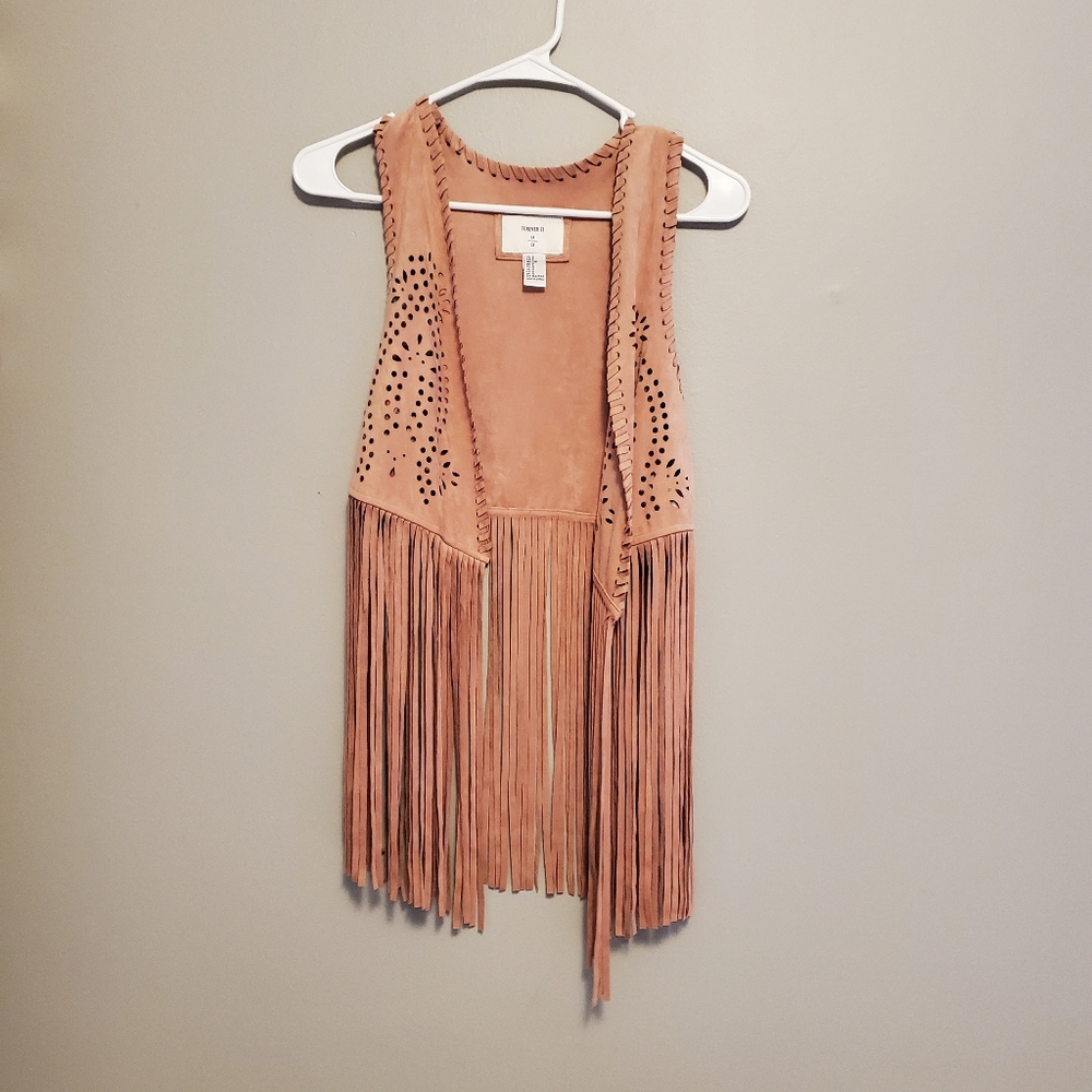 Suede Fringe Vest - Blush Taupe Women’s Top